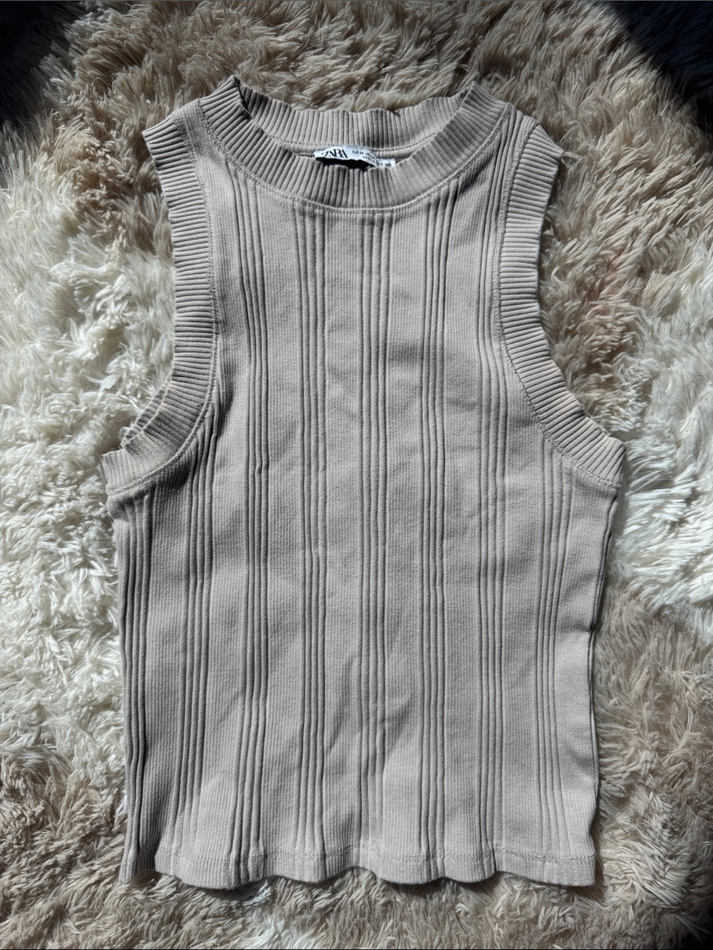 Zara Ribbed Knit Tank Top in Light Beige